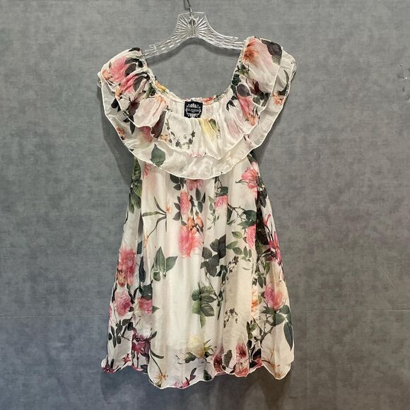 100% silk floral ruffled dress - Picture 1 of 8